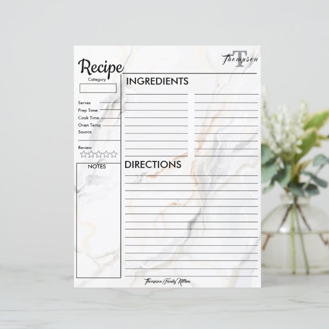 Monograma personalizado da cozinha de... Receita (Em pé/Frente)