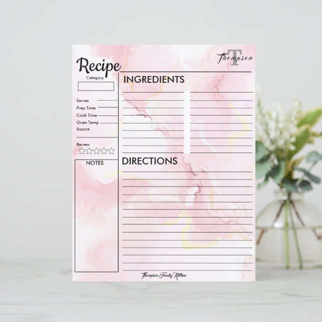 Monograma personalizado da cozinha de... Receita (Em pé/Frente)