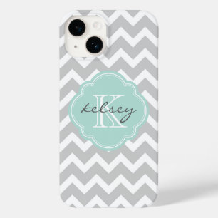 Monograma Personalizado de cinza e Mint Chevron