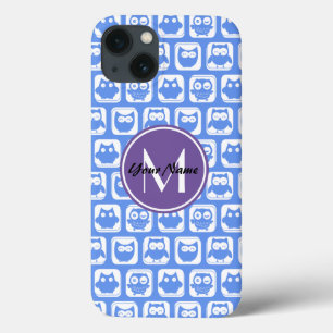 Monograma Personalizado de Coruja Azul e Lilac Per