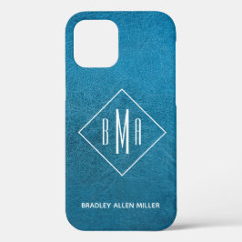 Monograma Personalizado de Couro Azul Azul Faux