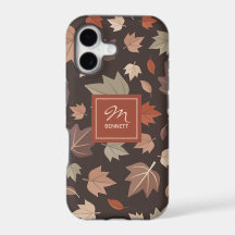 Monograma Personalizado de Folhas de Outono Escura