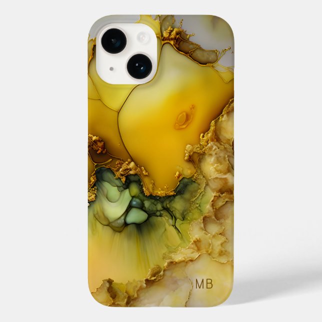 Monograma Personalizado de Mármore Amarelo Verde M (Verso)