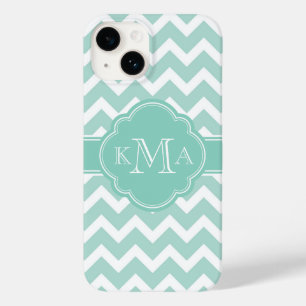 Monograma Personalizado de Mint e Aqua Chevron