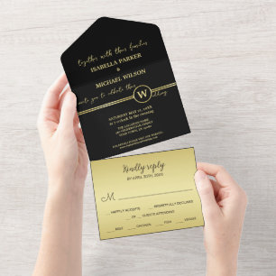 Monograma personalizado de ouro elegante a preto