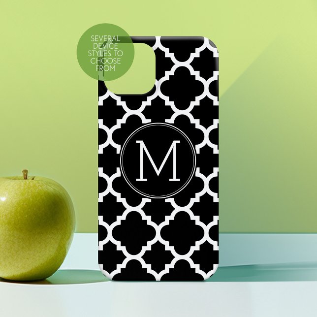 Monograma Personalizado de Padrão de Quatrefoil Pr (Personalized Phone Case with Custom Text - Choose a Device Style)