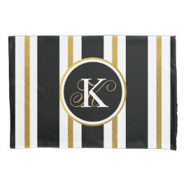 Monograma Personalizado de Stripes Negras e Dourad
