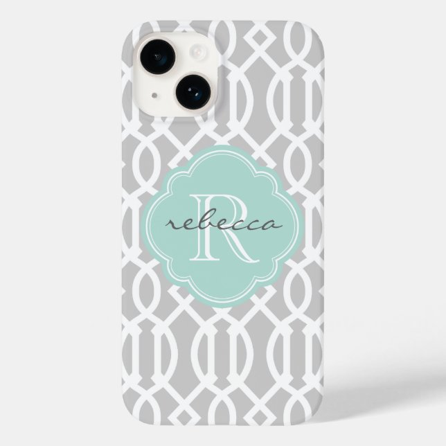 Monograma Personalizado de Trellis Moderna de cinz (Verso)
