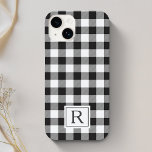 Monograma Personalizado de Verificação de Buffalo<br><div class="desc">Capas de iphone personalizada Case-Mate com monograma personalizado com padrão de xadrez de verificação de bufalos/gingham preto e branco rústico.</div>
