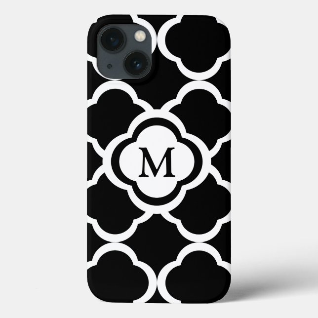 Monograma personalizado em Quatrefoil Preto e Bran (Verso)