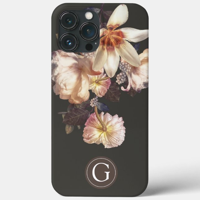 Monograma Personalizado Floral de Elegância Escura (Verso)