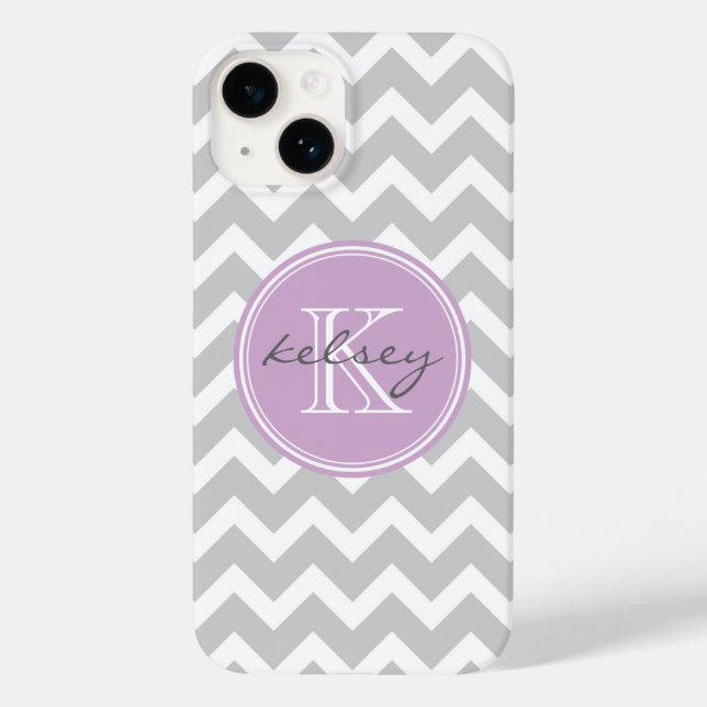Monograma Personalizado Lilac Chevron e cinza (Verso)