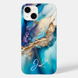 Monograma Personalizado Mármore Azul Dourado Moder