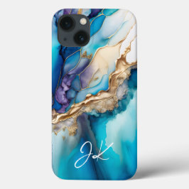 Monograma Personalizado Mármore Azul Dourado Moder