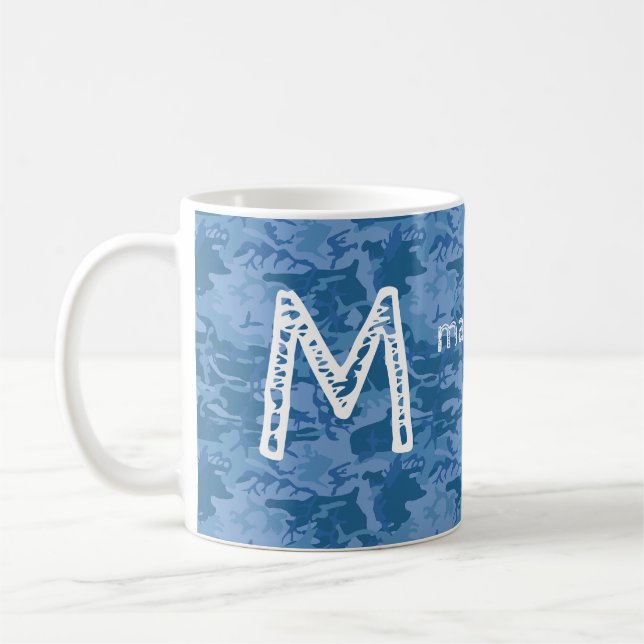 Monograma personalizado & nome canecas Blue Camouf (Esquerda)