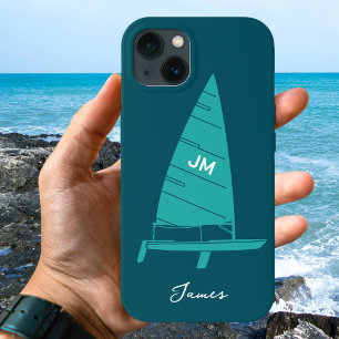 Monograma Personalizado: Teal de Corrida de Nave d