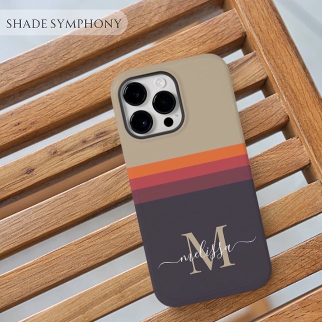 Monograma Personalizável com Bloco de Cor de Faixa (Customizable Monogram with brown black red orange purple Cute Stripe Color Block iPhone Case
)