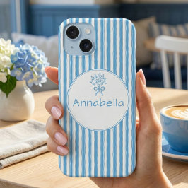 Monograma Preppy de Listra Azul e Branco Caprichos