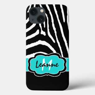 Monograma preto, Aqua Zebra Stripe iPad Air Case