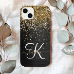 Monograma Preto Brilhante Dourado Personalizado<br><div class="desc">Personalize facilmente essa elegante design de capa de telefone com a moda de com brilho bonito de ouro rosa em um fundo metálico escovado preto.</div>