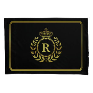 Monograma preto Dourado da coroa da grinalda do