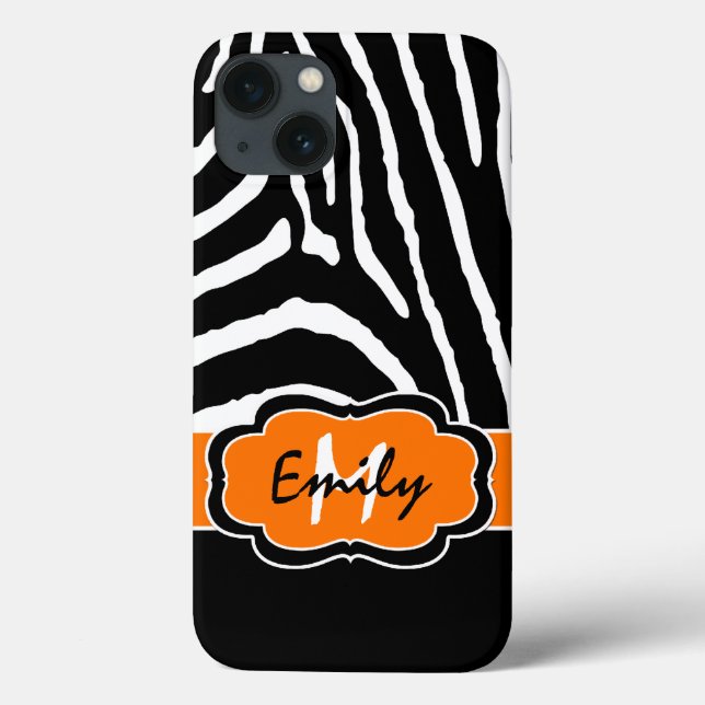 Monograma Preto, Laranja Zebra Stripe iPad Air Cas (Verso)