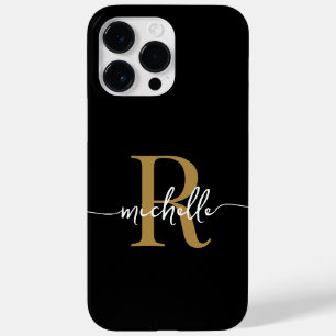 Monograma Preto Ouro com Script de Na moda Moderno
