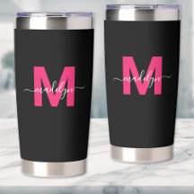 Monograma Preto Rosa Vibrante Nome