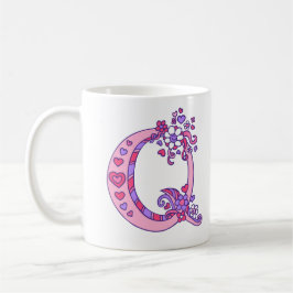 Monograma Q corações e flores caneca roxa rosa