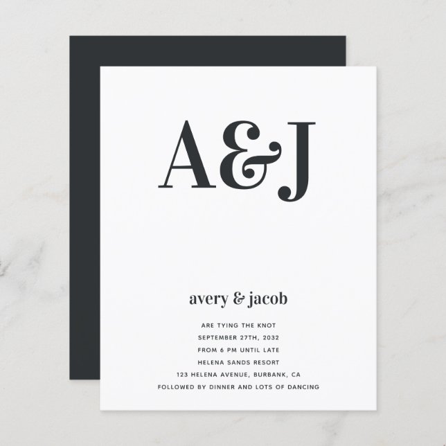 Monograma QR Código de Orçamento Convite de Casame (Frente/Verso)