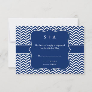 Monograma Real Blue Chevron Casamento RSVP