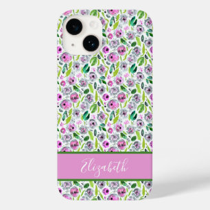 Monograma Rosa Cinza Verde Boho Floral Aquarela