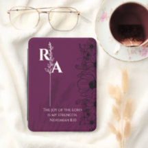 Monograma Roxo Arte de Linha Floral & Versículo Bí