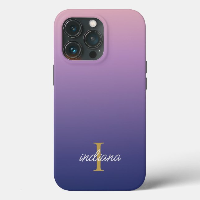Monograma Roxo Azul Ombre Estilo Nome Script (Verso)