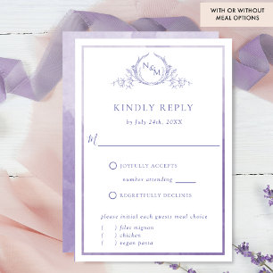 Monograma roxo Elegante e RSVP de Aquarela