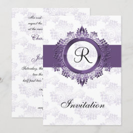 monograma roxo florescente Convites para casamento