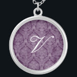 Monograma Roxo Profundo Colar de Prata Esterlante<br><div class="desc">Linda Lace Sterling Silver Necklace - a cor de fundo pode ser alterada. Excelente como um favor de casamento,  presente de casamento,  presente de aniversário ou presente de feriado.</div>