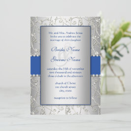 Monograma Royal Blue Silver Convites para Casament