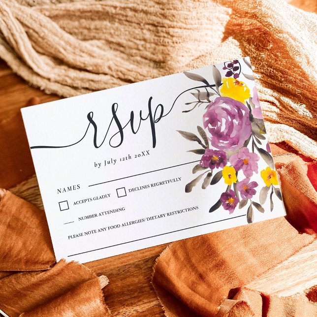 Monograma Rsvp de casamento floral roxo Elegante (Elegant Purple floral wedding rsvp monogram)