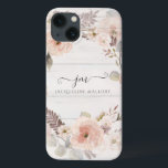 Monograma Russo de Folhagem Floral Elegante<br><div class="desc">"Folhagem de Aquarela Floral Elegante com fundo de conselho de madeira branco-rusticado e o seu script Monogramas Initials and Name." Trabalho de arte de aquarela moderna, de estilo pareado, sobre um fundo de madeira branca de algodão macio. Rosas silvestres cor-de-rosa pálido e folhagem de folha de madeira para uma elegância...</div>