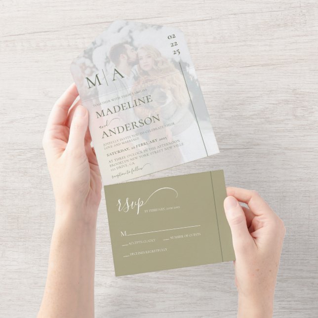 Monograma Sage Green Com Casamento De Fotografias  (Aba destacável)