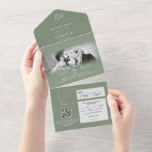 Monograma Sage Tudo em Um Convite de casamento