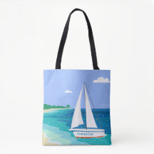 Monograma Sailboat Costeira Tropical Beach Tote Ba