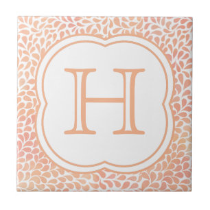 Monograma salmão cor-de-água rosa cai azulejo cerâ