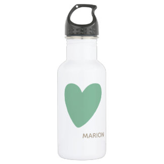 Monograma Seafoam Mint Green Heart Garrafa Água