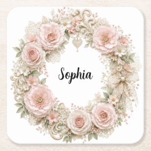 monograma shabby chic porta-copos de coroa de flor