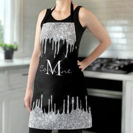 Monograma Silver Glitter Drim Chic Black Name Apro