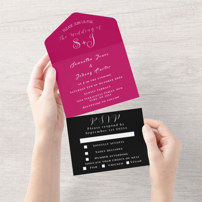 Monograma Simples Casamento Preto Magenta Fuchsia (Tearaway)