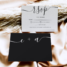 Monograma simples de casamento branco preto rsvp