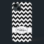 Monograma Simples de Chevron Preto e Branco<br><div class="desc">Padrão de zag retrô preto de tendência com fundo e texto personalizáveis - seu nome e inicial!</div>